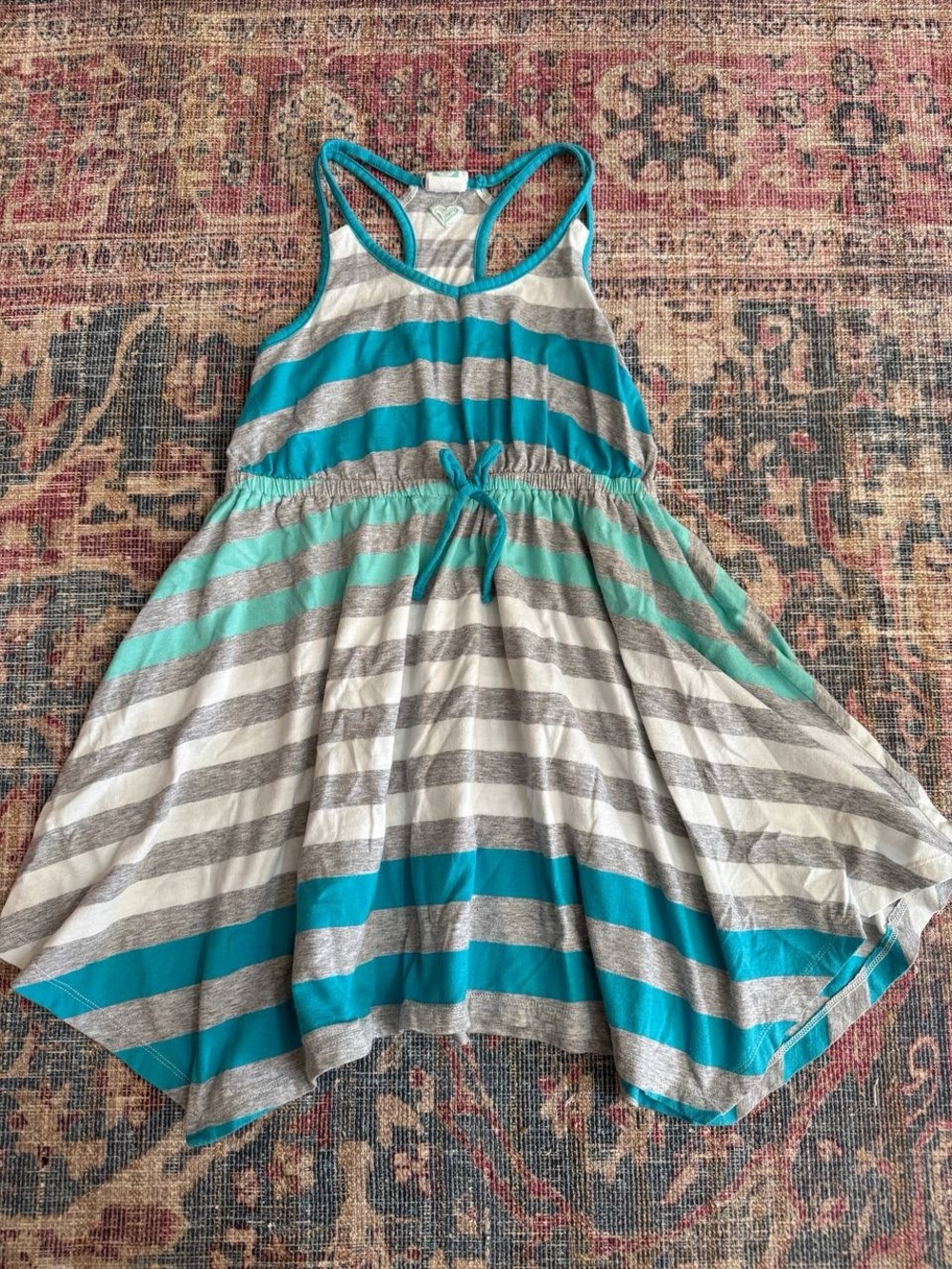 Roxy Girls Teal & Light Gray Striped Racerback Dress